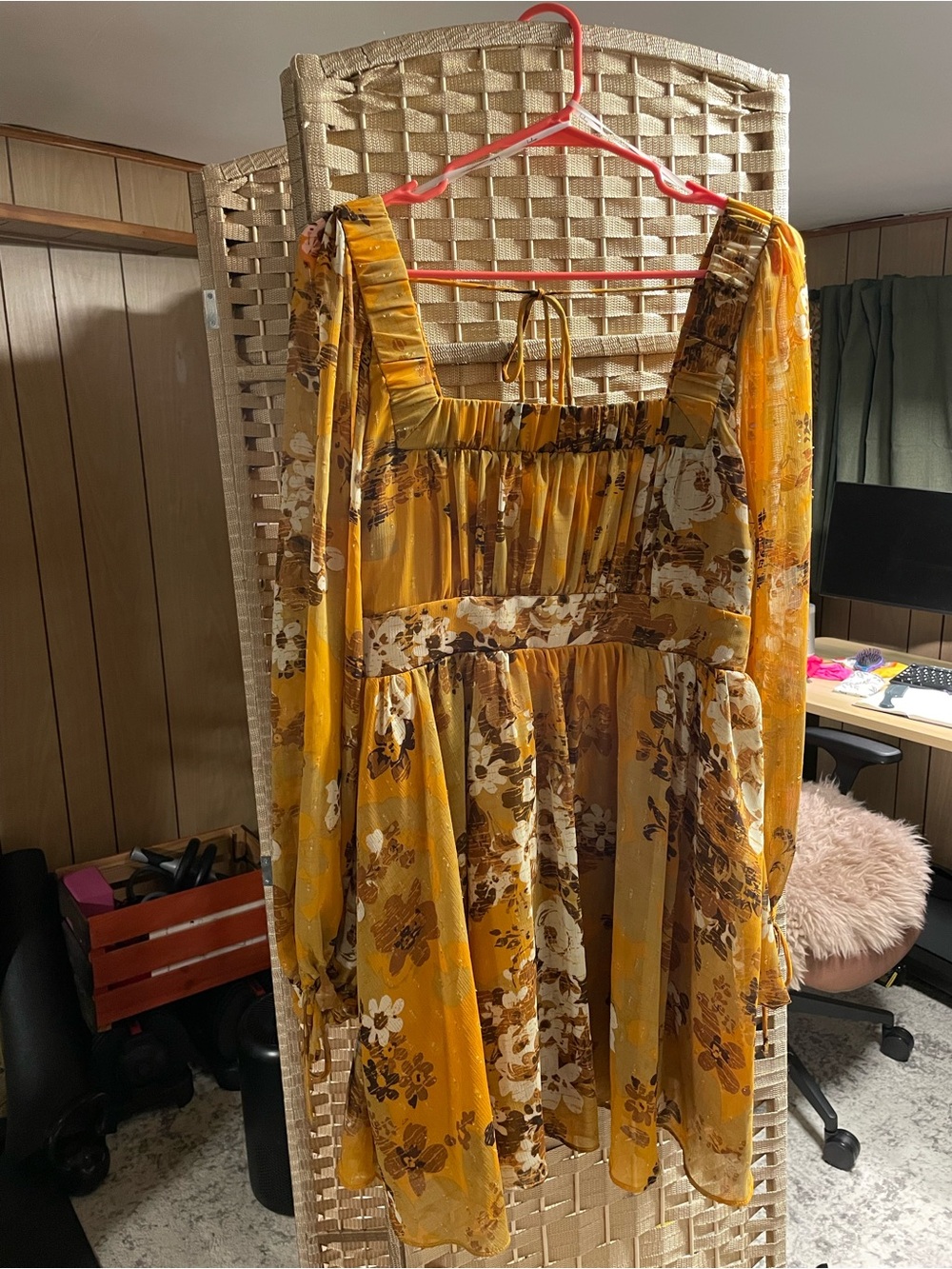 Lulu’s Yellow Floral Square-Neck Women’s Dress L